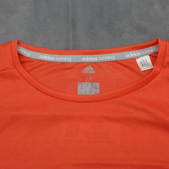 Adidas Shirt Womens M Orange Short Sleeve Crew Neck Logo Pullover Running Top - Picture 12 of 16